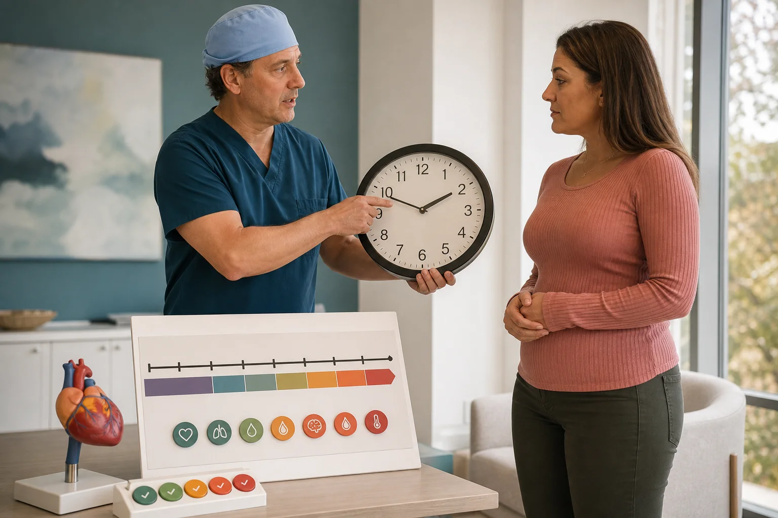 A woman learning how longer anesthesia time changes combined-procedure risk